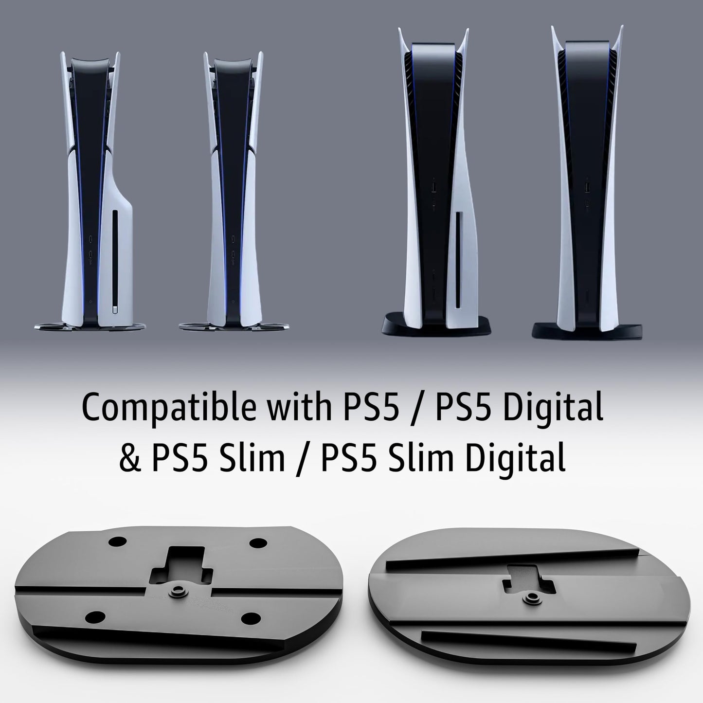 ADZ PS5 Wall Mount Kit - Slim, Disc & Digital Compatible - Black - Model ADZPS5-009 with Controller Holders