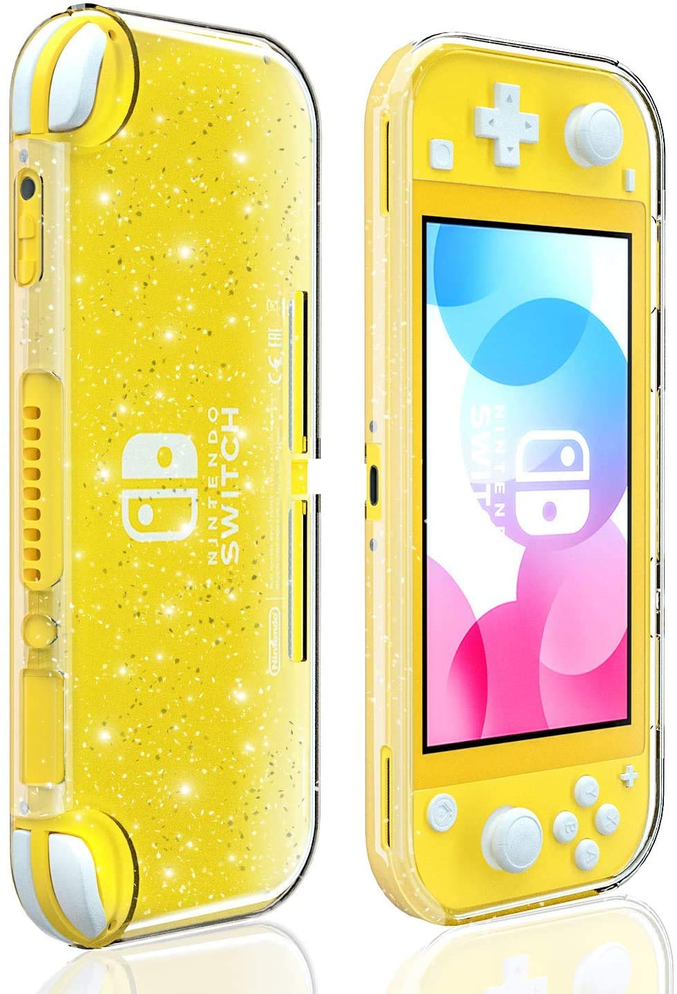 HEATFUN Switch Lite Case - Clear TPU Shell, Glitter Design, Slim Grip, Anti-Scratch Cover for Girls, Cute Travel Accessories