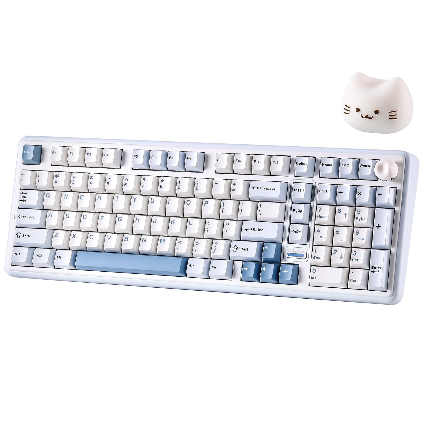 YUNZII B98 PRO QMK/VIA Wireless Mechanical Gaming Keyboard  96% Layout with Numpad and Cute Cat Knob  BT/2.4G/USB-C  Pre-Lubed Switch Hot Swap Gasket  RGB for Win/Mac (Blue  Candy Linear Switch)
