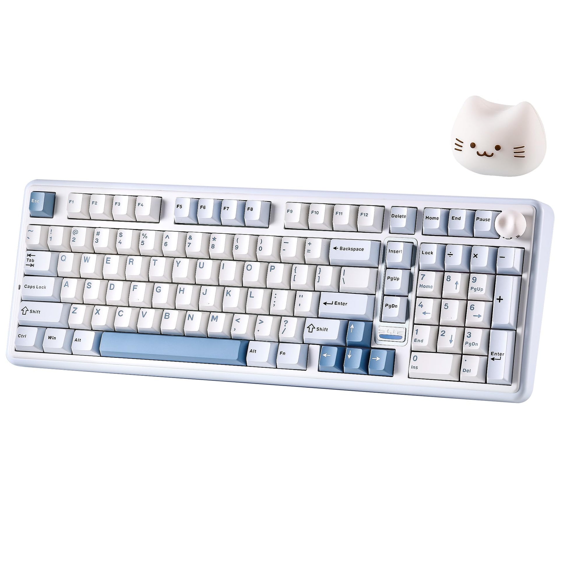 YUNZII B98 PRO QMK/VIA Wireless Mechanical Gaming Keyboard  96% Layout with Numpad and Cute Cat Knob  BT/2.4G/USB-C  Pre-Lubed Switch Hot Swap Gasket  RGB for Win/Mac (Blue  Candy Linear Switch)