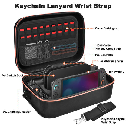 Gorixer Switch 2 Case for Nintendo Switch 2 & OLED, Stores 18 Game Cards, Black, Model NTT22B