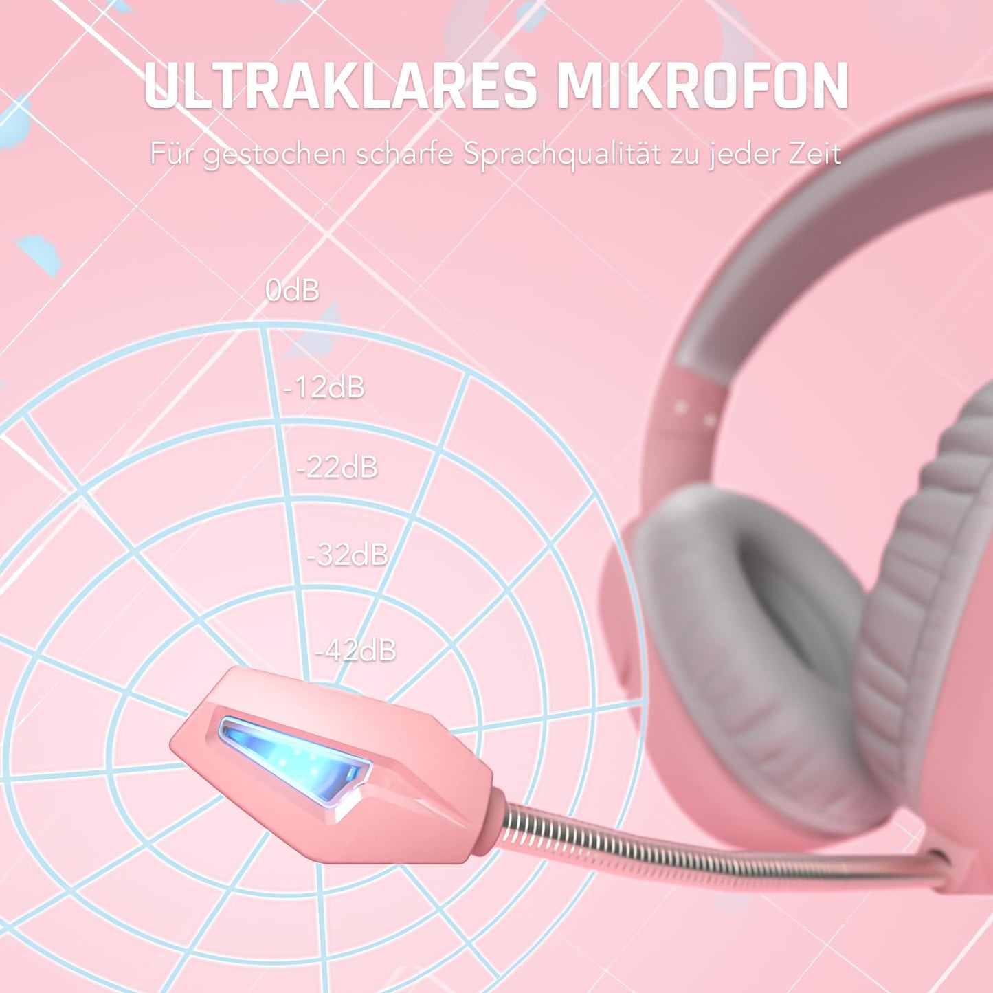 Black Shark Gaming Headset BS-X1 - Pink, 50mm Drivers, Noise Isolation, Bendable Mic for PC, PS4, PS5, Switch