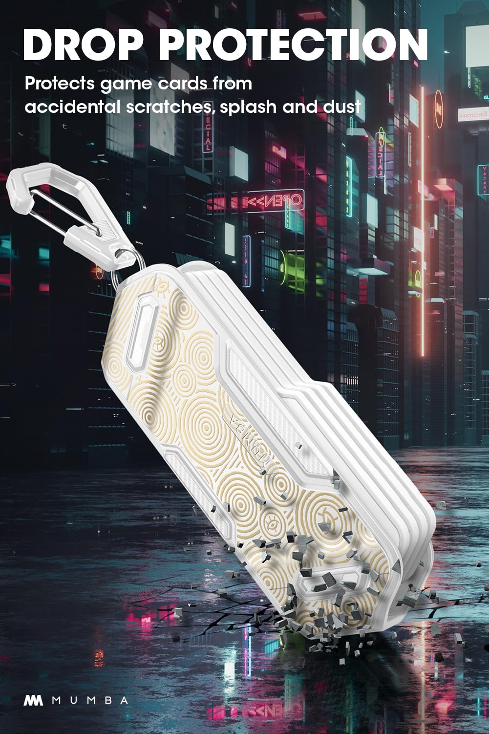 Mumba Switch Game Card Case - Portable 4-Layer Holder, 4.7" Size, White/Gold for Nintendo Switch, Switch OLED, Switch Lite