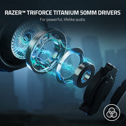 Razer Kaira Pro Wireless Gaming Headset - Haptics, 50mm Drivers, Detachable Mic, 2.4GHz/Bluetooth, White/Black, RZ04-040301