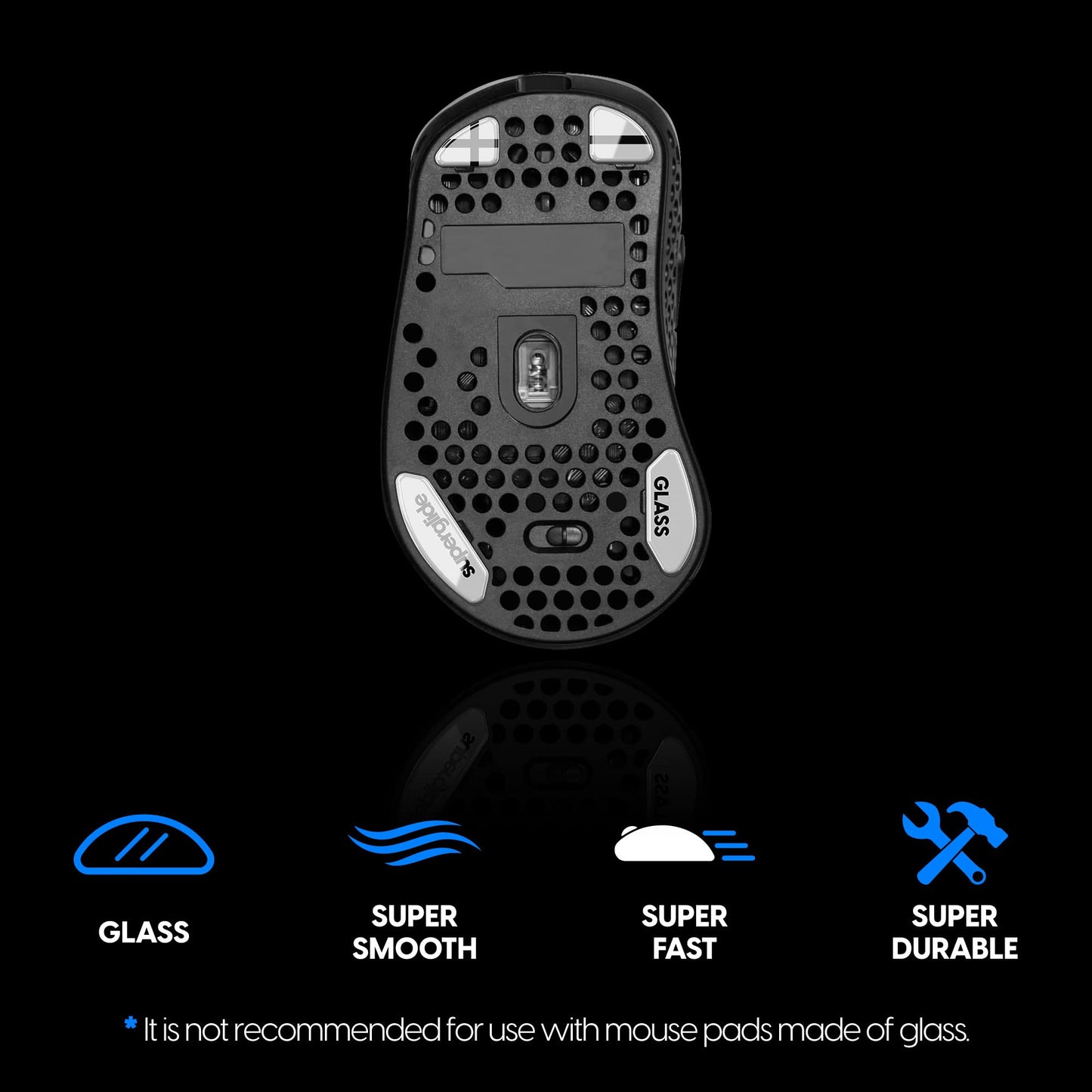 Pulsar Gaming Gears Superglide Mouse Feet - Ultra Strong Glass, Fast & Smooth, Model XM4SGW, Black