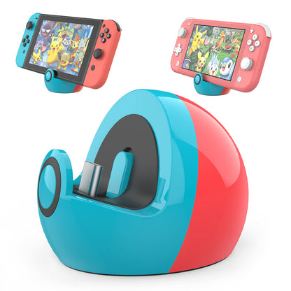 HEIYING Charging Dock for Nintendo Switch - Type C Stand Station, Neon Blue & Red, Model HY01, Silicone Material