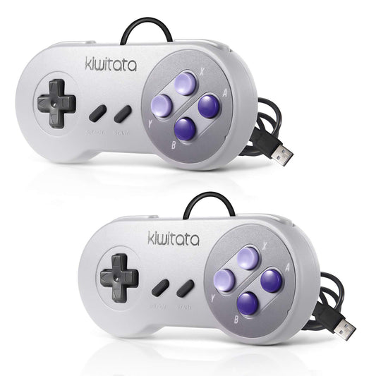 KIWITATA SNES USB Controller for PC & Mac - 2 Pack Grey/Purple - Retro Gaming, Model K-Y-D002-024-KI