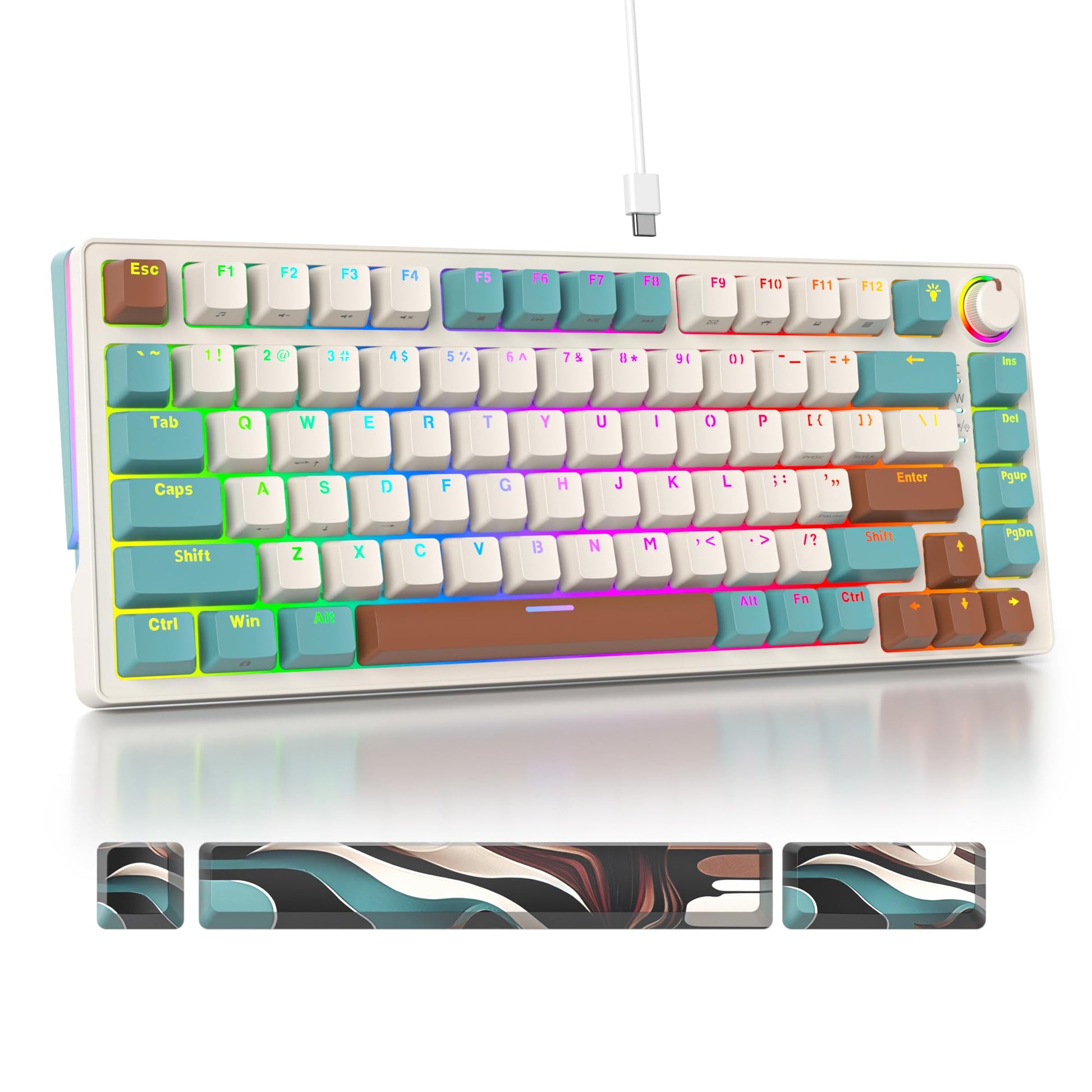Guffercty kred 75 Percent Mechanical Keyboard with Knob  82 Keys Wired Hot-Swappable Gaming Keyboard 75% Layout RGB Backlit Quiet Linear Switch(82 Brown)