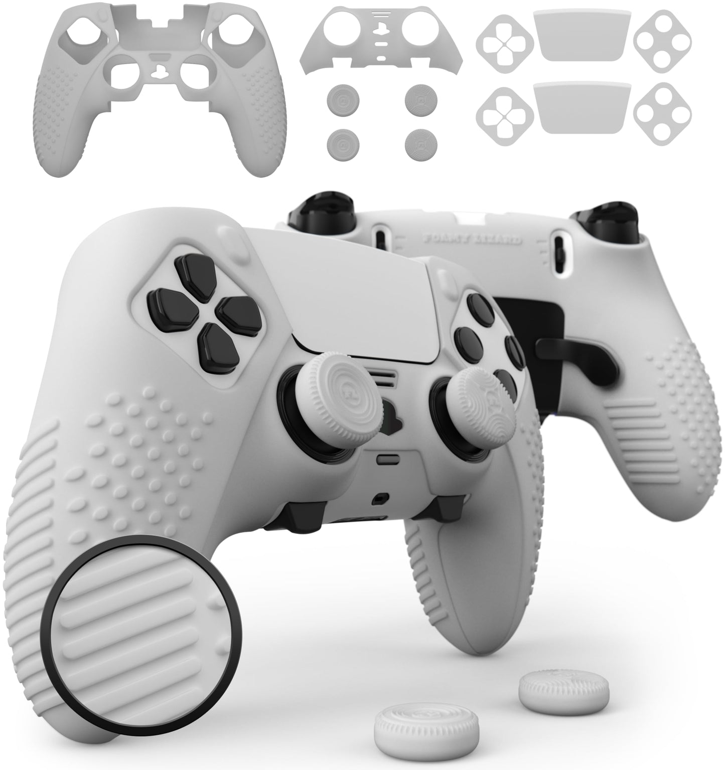 Foamy Lizard Eclipse PS5 Edge Controller Skin Combo Set | Dock Compatible  Protector Decals  Anti-Slip Soft Gel Silicone Cover  Faceplate Shell & Thumb Grips for PlayStation 5 DualSense Edge (White)