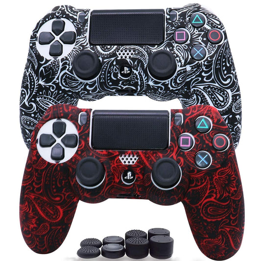 Sofunii PS4 Controller Skin - Anti-Slip Silicone Cover with 8 Thumb Grips, Black White