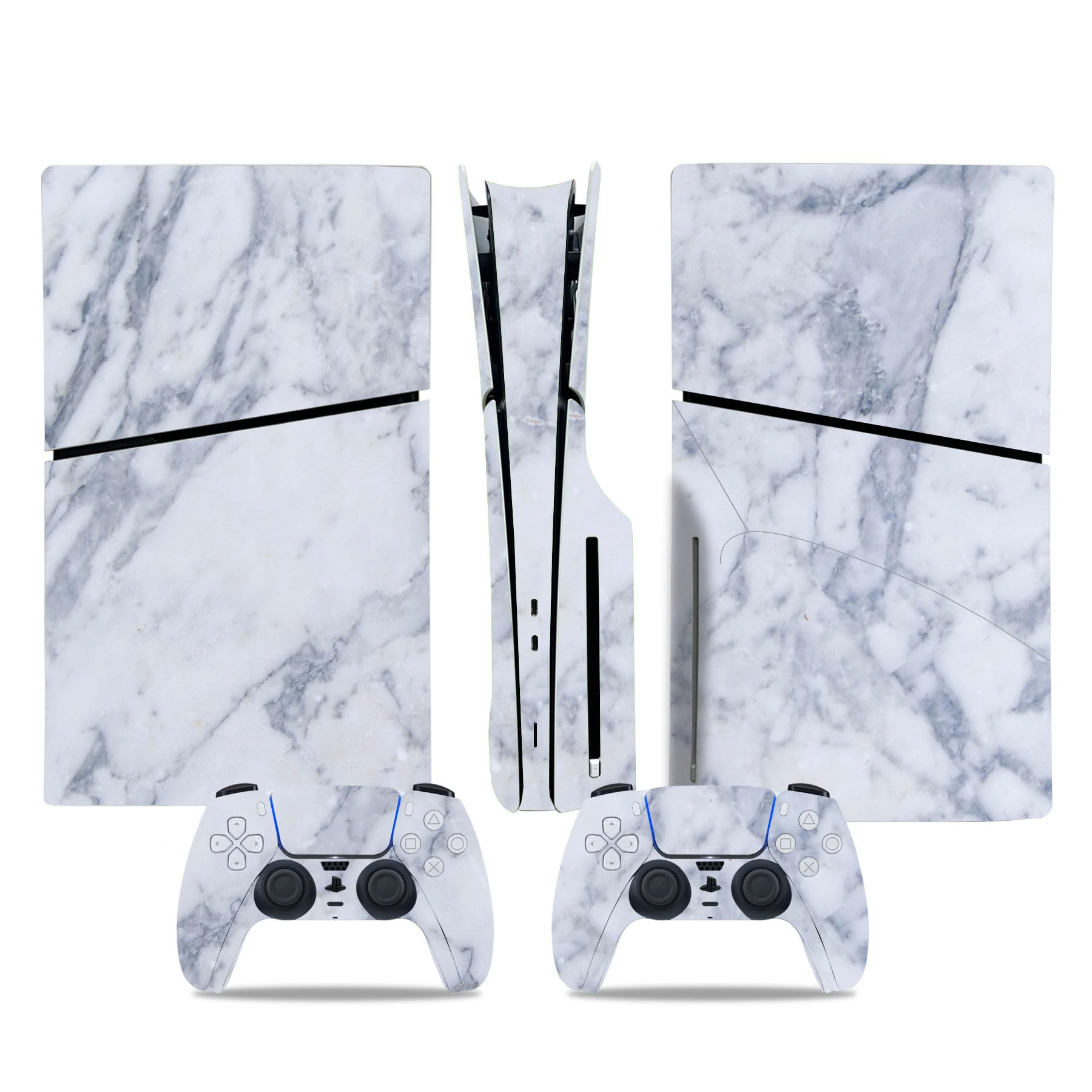 Skin Sticker Compatible with PS5 Slim Disc Console, Vinyl Decal Protective Cover for Wireless Controller (Light Grey)