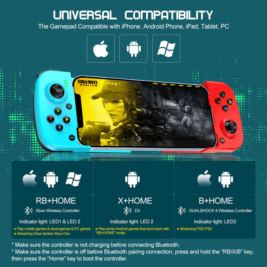 Joso Wireless Mobile Gaming Controller for iPhone/Android - Ergonomic Design, Model BSP-D3, Blue+Red Color