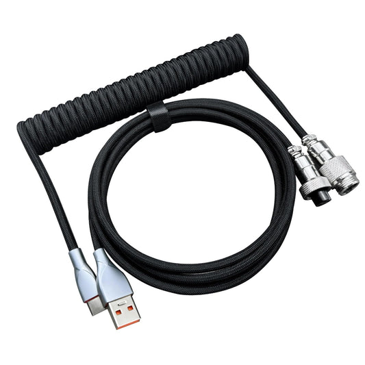 Yajouwin USB C Coiled Keyboard Cable - Gaming Keyboard Coil Cord Custom Type Braided Mechanical Cable with Detachable Metal Aviator Wire  1.5M USB-C to USB-A  Computer Decoration Wire Black
