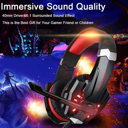 BlueFire ZN33R-123 Stereo Gaming Headset - Noise Cancelling, Over Ear, LED Light, Black-Red for PS4, PS5, PC, Xbox One, Nintendo Switch