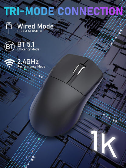 E-YOOSO Wireless Gaming Mouse - Tri-Mode, 4000 DPI, 5 Programmable Buttons, Ultra-Thin Ergonomic Design, Black, Model X-44