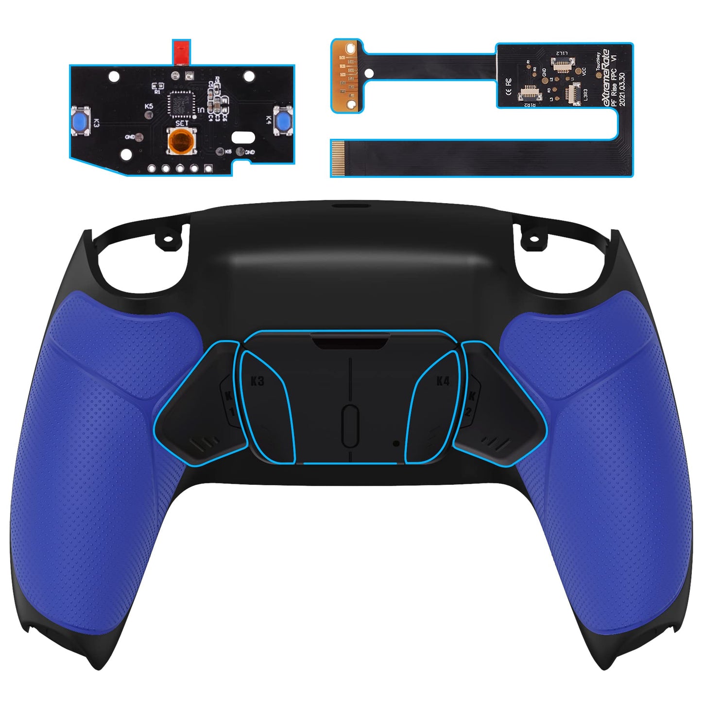 eXtremeRate Blue Rubberized Grip Programable RISE4 Remap Kit for PS5 Controller BDM 010 & BDM 020  Upgrade Board & Redesigned Back Shell & 4 Back Buttons for PS5 Controller - Controller NOT Include