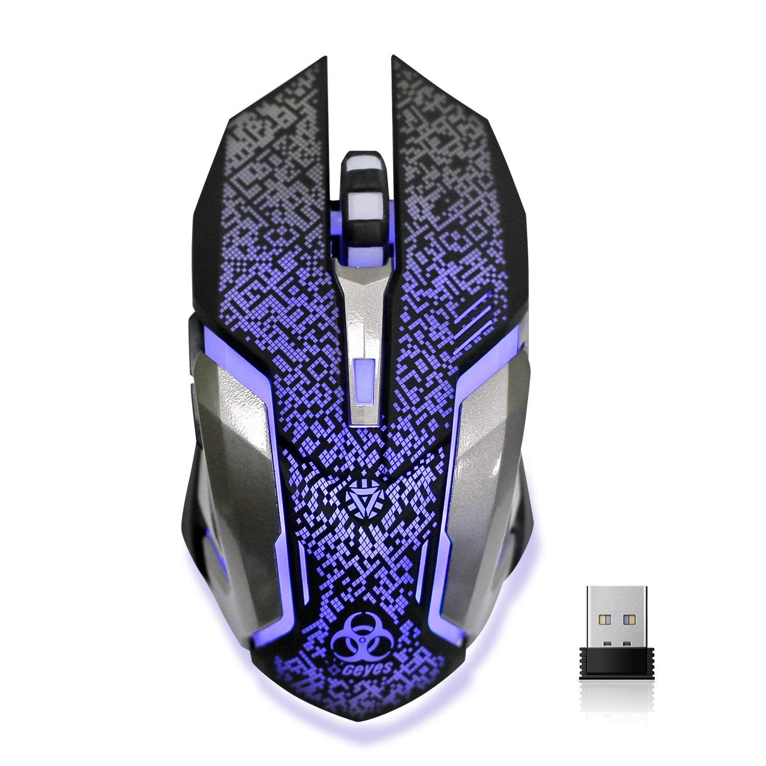 VEGCOO Wireless Gaming Mouse  C8 Wireless Rechargeable Mouse with Colorful LED Lights and 2400/1600/1000 DPI for Laptop and Computer (C9 Silver)
