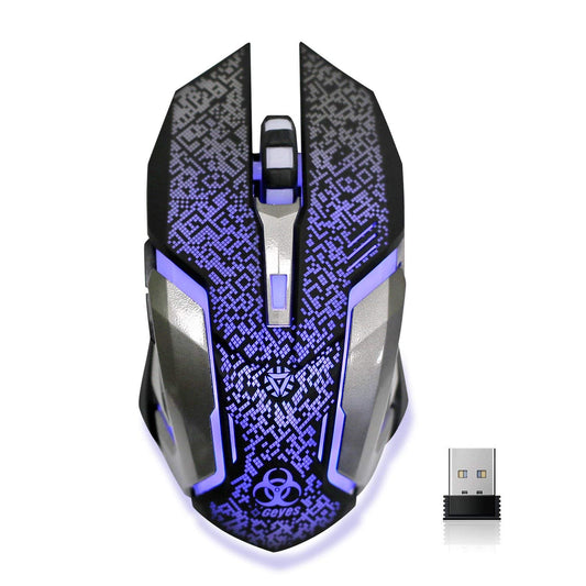VEGCOO Wireless Gaming Mouse  C8 Wireless Rechargeable Mouse with Colorful LED Lights and 2400/1600/1000 DPI for Laptop and Computer (C9 Silver)