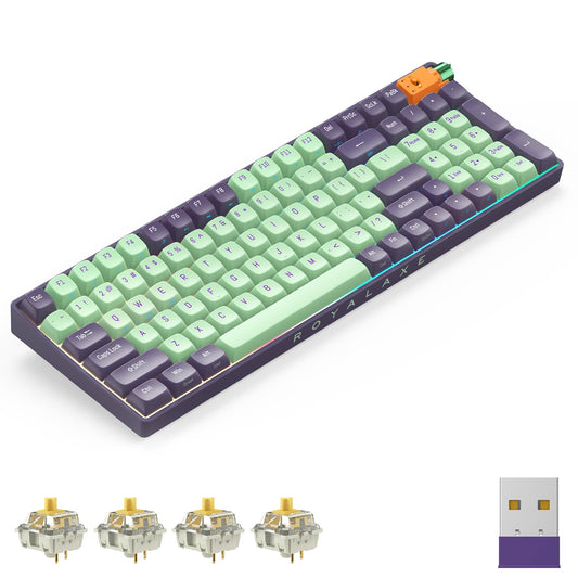 ROYALAXE R100 Wireless Mechanical Keyboard - G Pro 3.0 Yellow Switch, 98 Keys, RGB Light, Hot Swappable, Starry Cyan