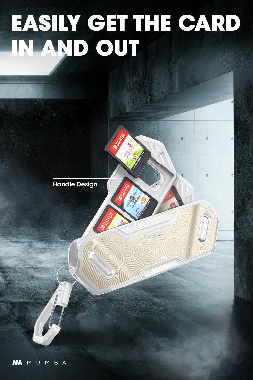 Mumba Switch Game Card Case - Portable 4-Layer Holder, 4.7" Size, White/Gold for Nintendo Switch, Switch OLED, Switch Lite