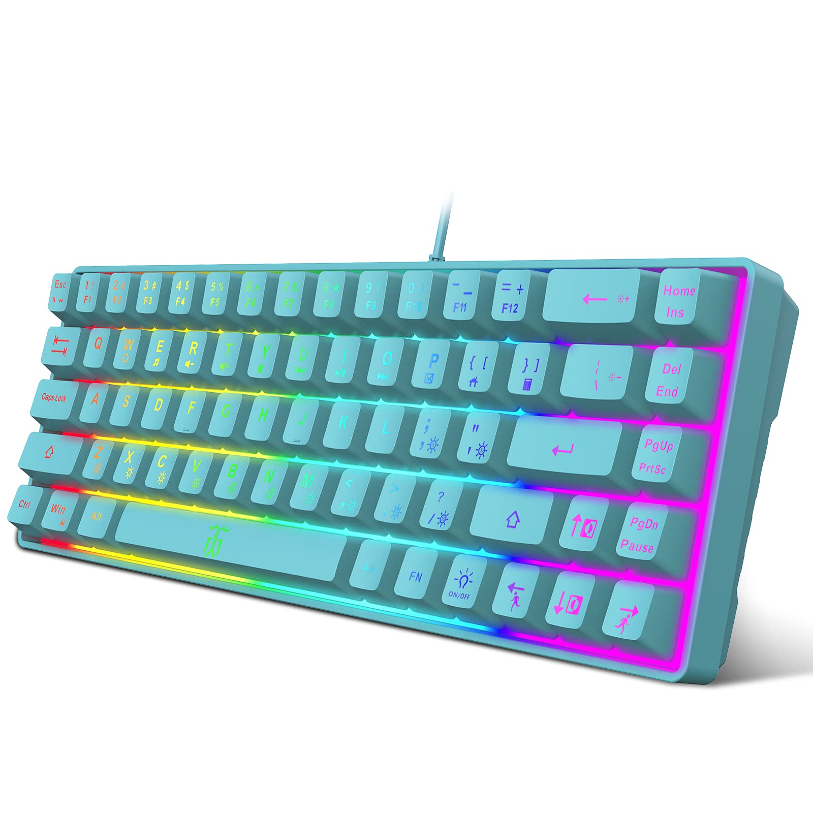 Snpurdiri RGB Compact 60% Membrane Gaming Keyboard, Blue, Lightweight 68 Keys, Strong Mechanical Feel for PC/Mac, Travel-Friendly