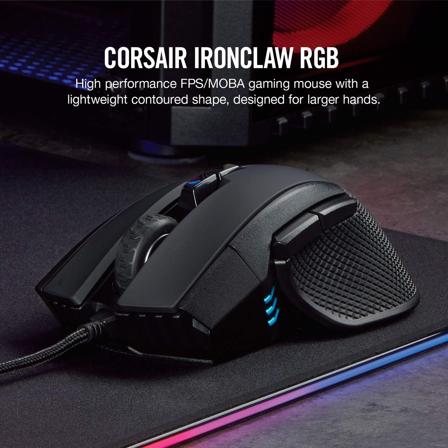 Corsair Ironclaw RGB Gaming Mouse - 18,000 DPI Optical Sensor - Backlit RGB LED - Black (Renewed)