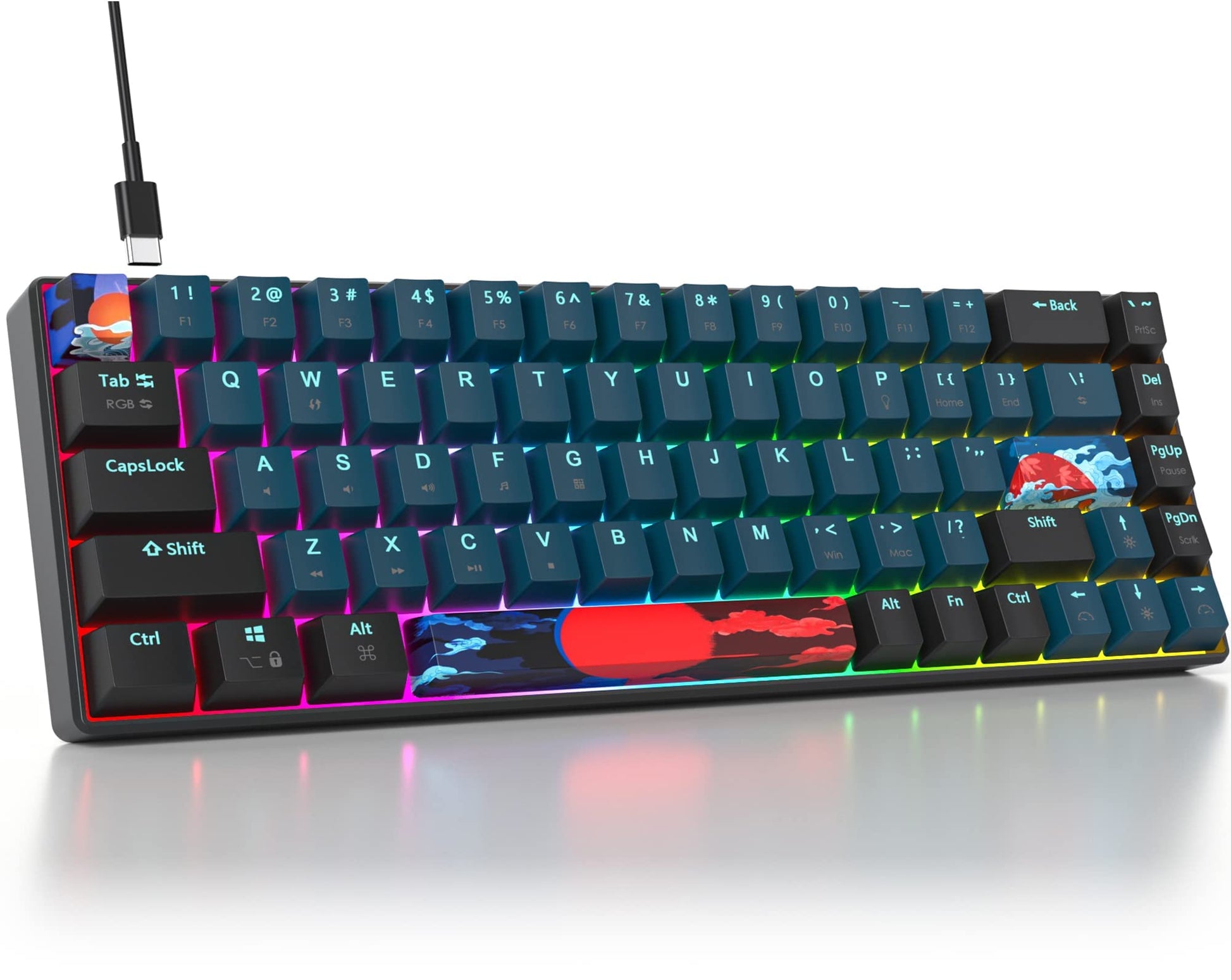 Ussixchare 65 Percent Mechanical Gaming Keyboard 68 Keys RGB Gaming Keyboard with Red Switch Wired Keyboard for Windows PS4/5 Xbox Gamers(68 Monster)
