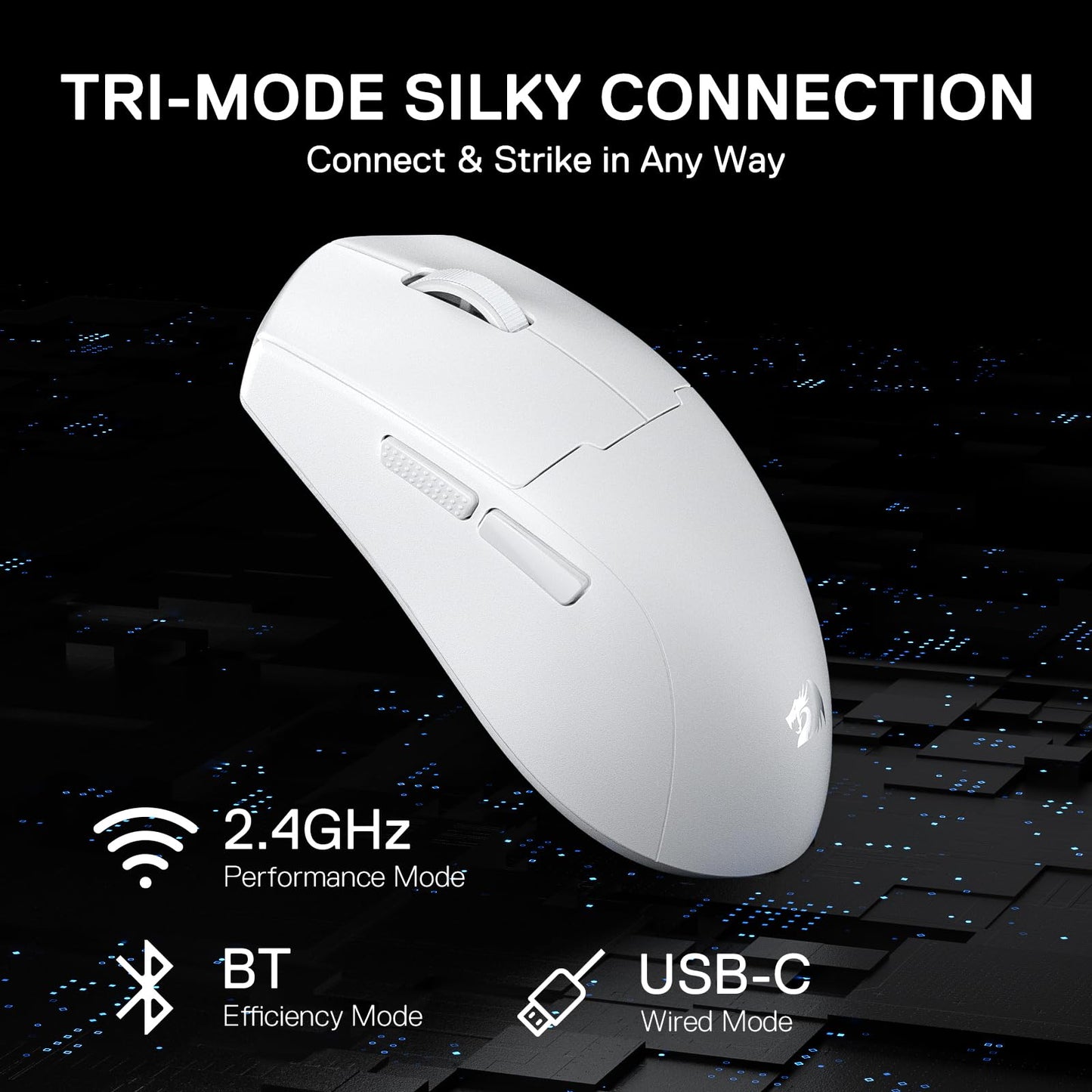 Redragon M918 PRO Wireless Gaming Mouse - 55G Lightweight, 26K DPI, Ergonomic Design, Programmable Buttons, White