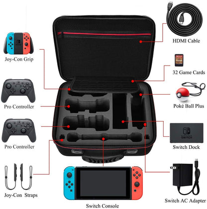Diocall Deluxe Carrying Case for Nintendo Switch & OLED 2021 - Black Travel Bag for Pro Controller