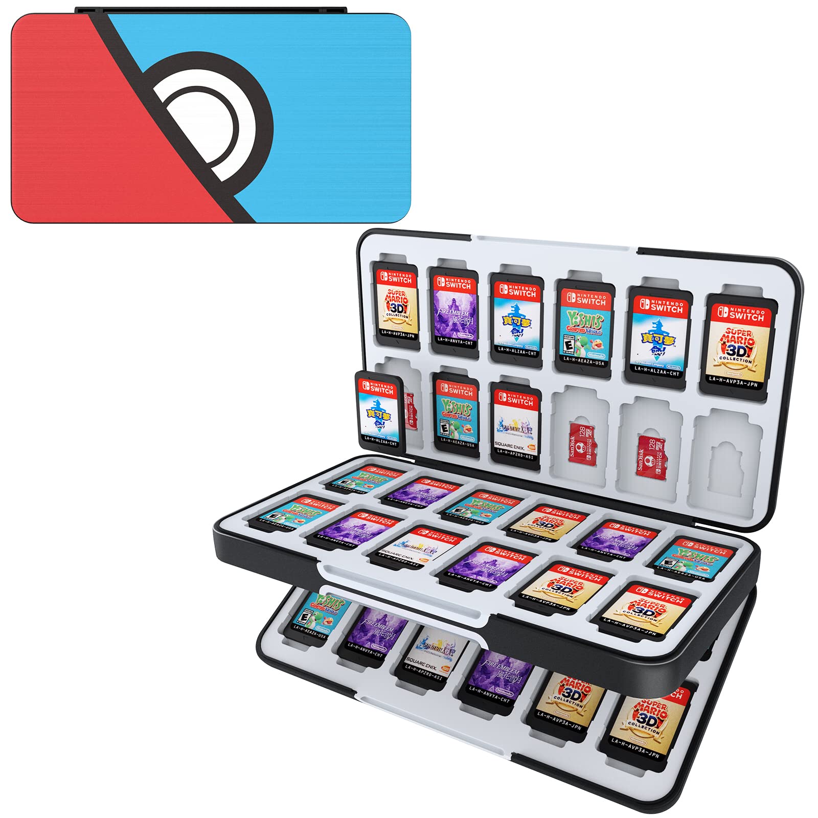 HEIYING Game Card Case for Nintendo Switch & Switch OLED Customized Pattern Portable Tpartyl Carry Case with 48 Game Card sections and 24 Micro SD Cards sections