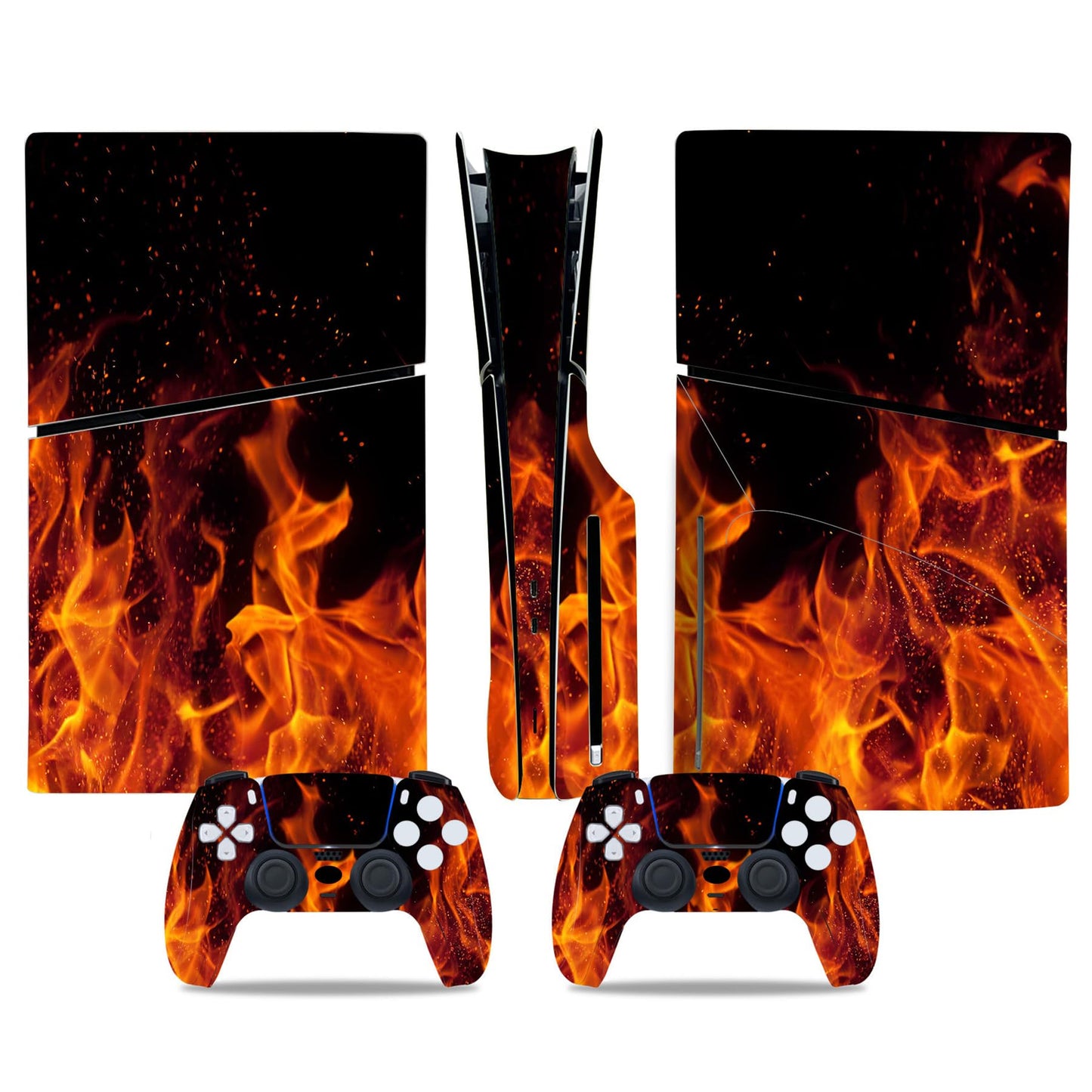 Skin Sticker for PS5 Slim Disc Console and Wireless Controller, Full Set Decal Cover Game Accessories (Flame)