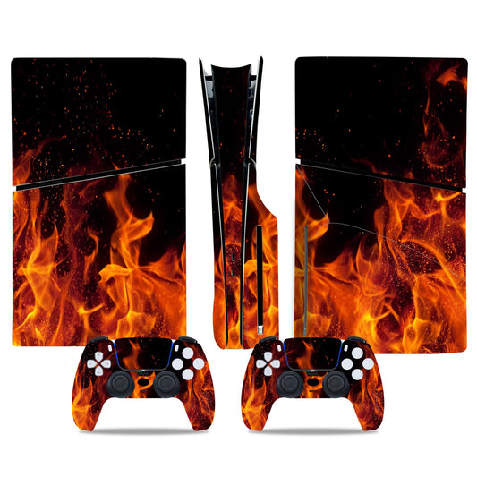 Skin Sticker for PS5 Slim Disc Console and Wireless Controller, Full Set Decal Cover Game Accessories (Flame)