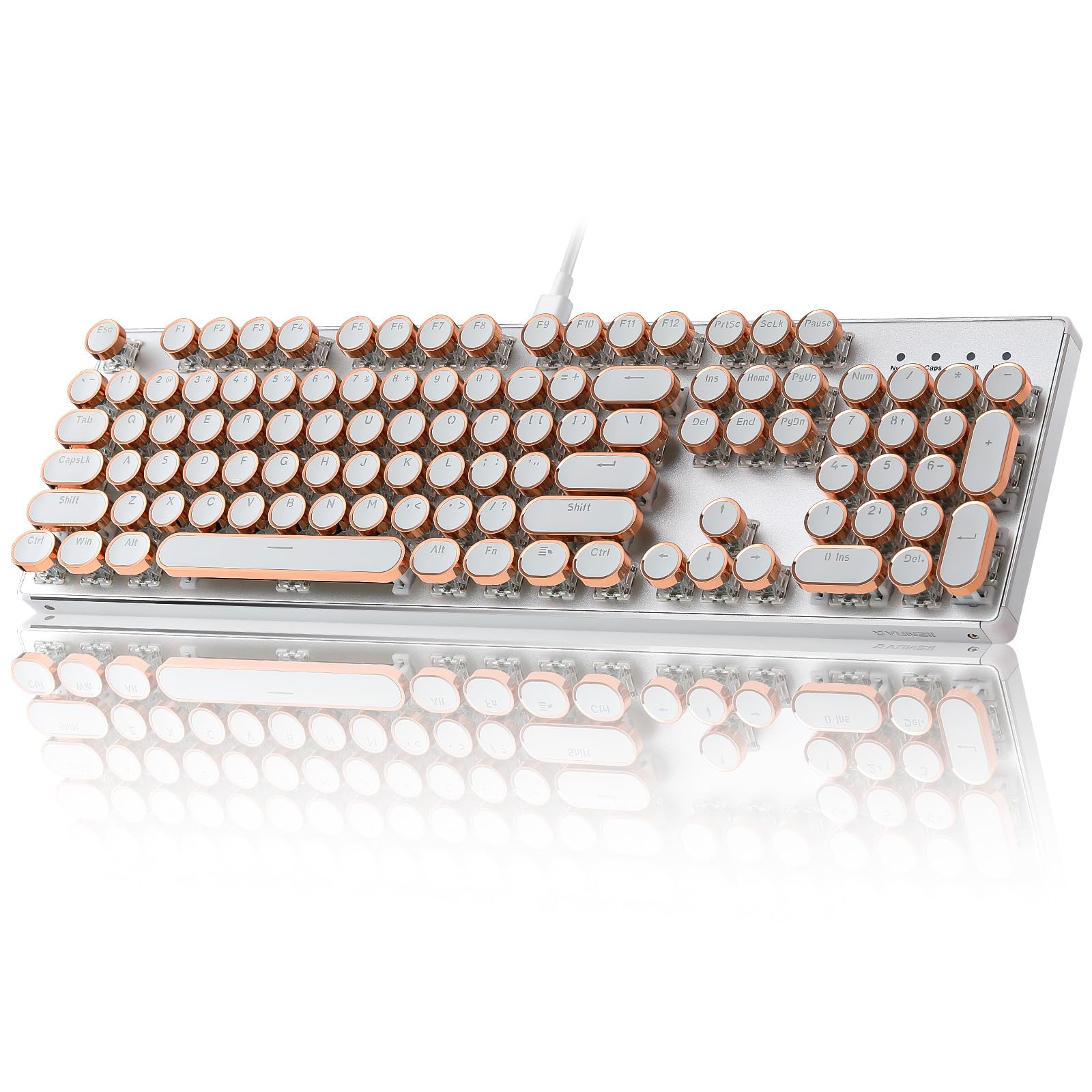 YUNZII QL108 Typewriter Style Mechanical Gaming Keyboard Full Size Hot Swappable RGB Backlit Keyboards Metal Panel Retro Punk Round Keycaps USB Wired Computer Keyboard (Silver  Onyx Gray Switch)
