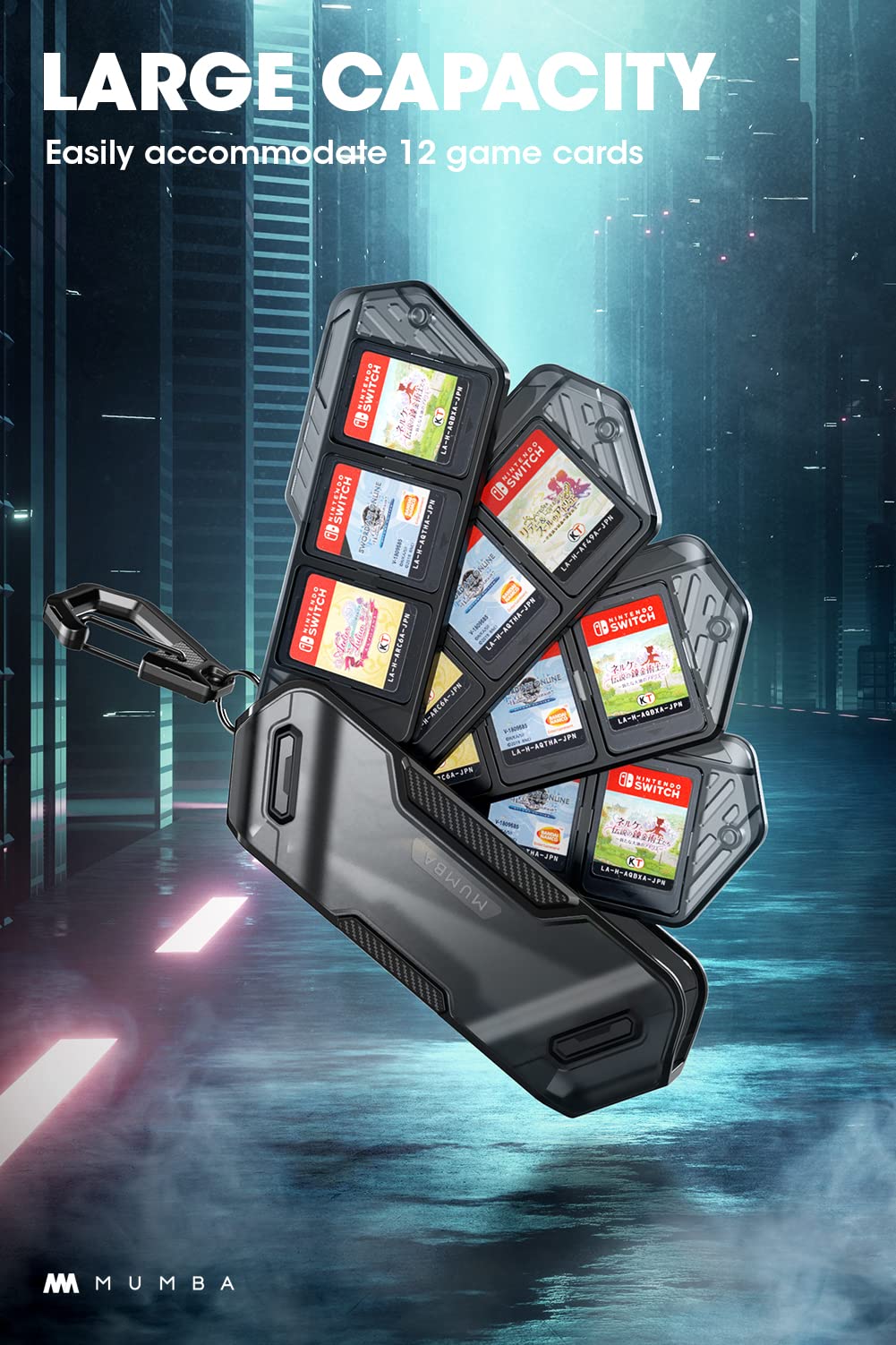 Mumba Switch Game Card Case Holder - Portable Black TPU Storage for Nintendo Switch, OLED, Lite - 12 Cards, Rotatable Design