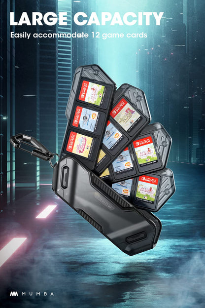 Mumba Switch Game Card Case Holder - Portable Black TPU Storage for Nintendo Switch, OLED, Lite - 12 Cards, Rotatable Design