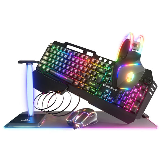Game Punk Codebreakers PC Gaming Bundle - Includes Keyboard  Mouse  Headset  LED XL Mouse Pad  Headphone Stand  RGB Light remove - 6 in 1 Gaming Accessories Bundle