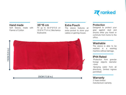 Ranked Soft Keyboard Sleeve | Dustproof Travel Sleeve for 60-75% Keyboards | Extra Cable Storage | Poinciana Red