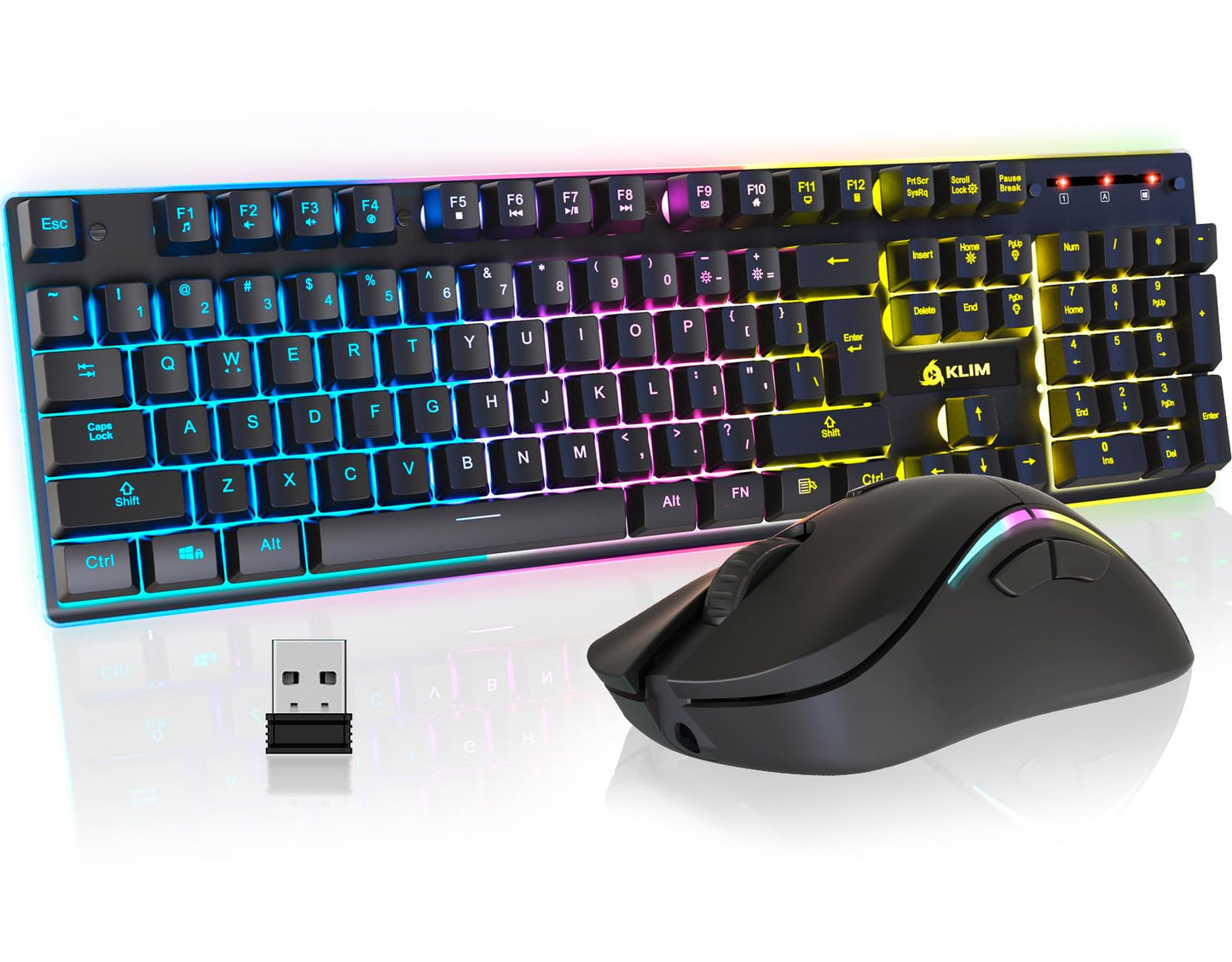 KLIM Thunder Wireless Gaming Keyboard and Mouse Combo - New 2024 - Wireless Backlit Keyboard with Long-Lasting Built-in Battery 
