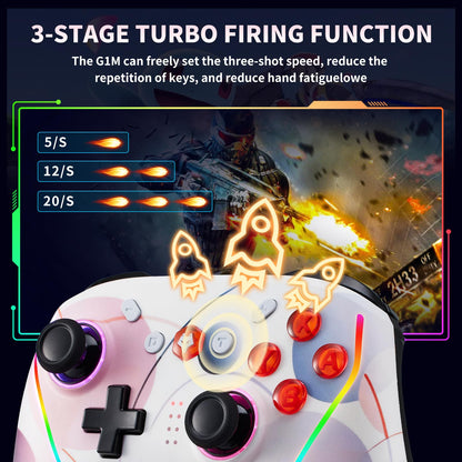 NBCP Wireless Gaming Controller Pro for Switch - 2 Macro Buttons, 1000Hz Polling, 7-Color RGB Light, Compatible with PC, Android & iOS