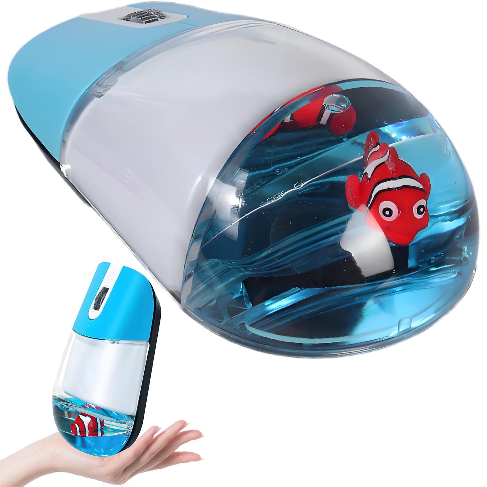Wireless Mouse -Cute Clear Aqua Design  Water Mouse with Optical Precision  Silent Clicks  Lightweight & Floating Animal Transparent Retro Style for Home Office  Great for Kids & Adult(Fish-Blue)
