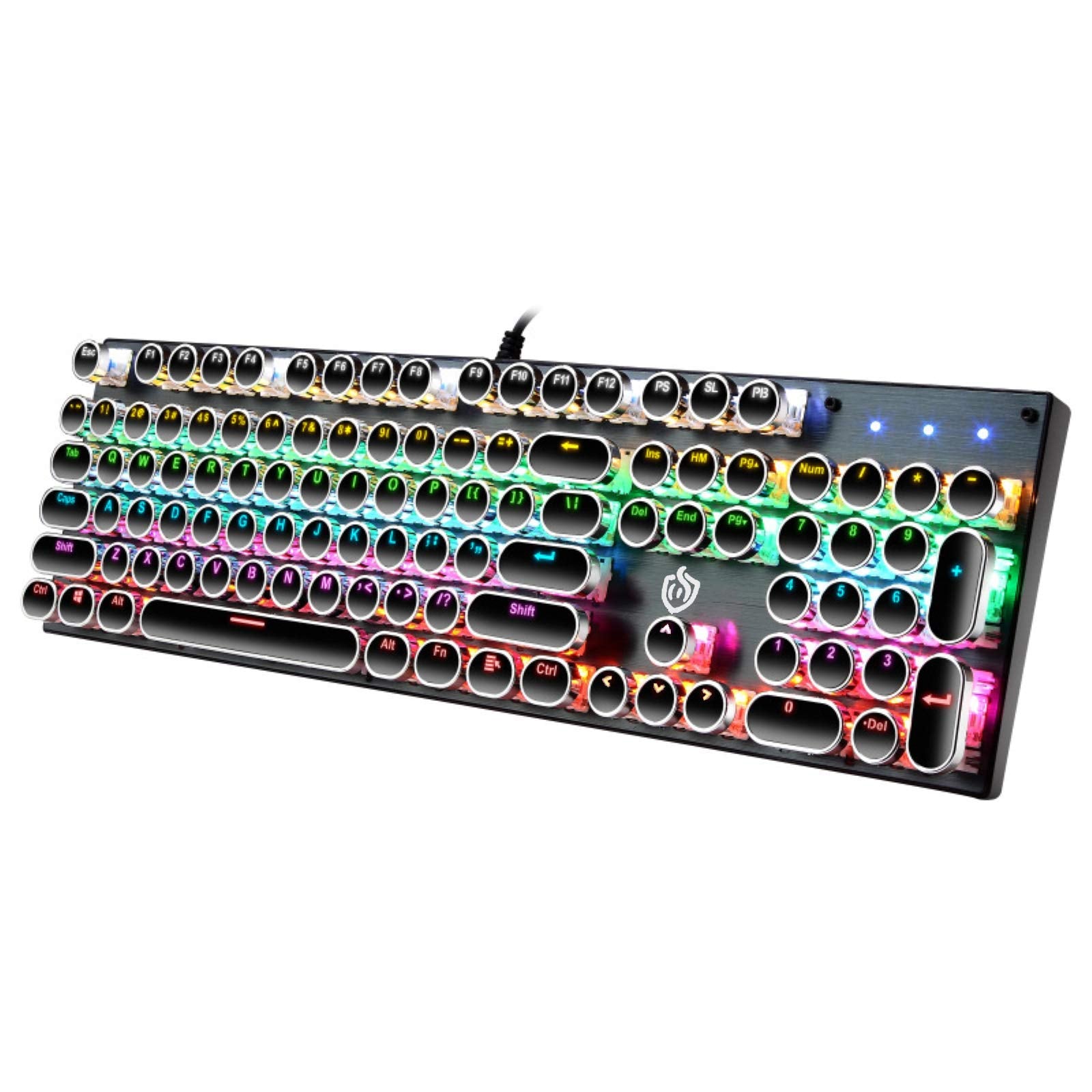 YSCP Mechanical Gaming Keyboard - Typewriter Style, LED Rainbow Backlit, Blue Switch, Retro Round Keycaps, One Size, Black