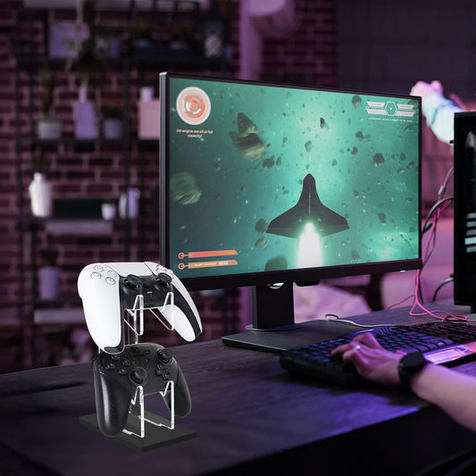 FYY Game Controller Holder 2 Pack - 2 Tier Acrylic Display Stand for Nintendo Switch, Xbox, PS5, PS4 - Black