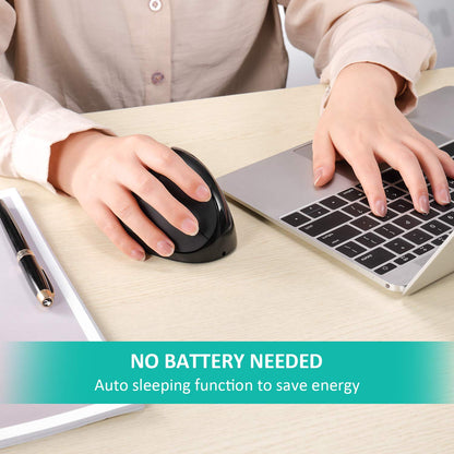 AURTEC S8 Vertical Mouse - Rechargeable 2.4G Wireless Ergonomic Mice, 6 Buttons, 3 Adjustable DPI, Black