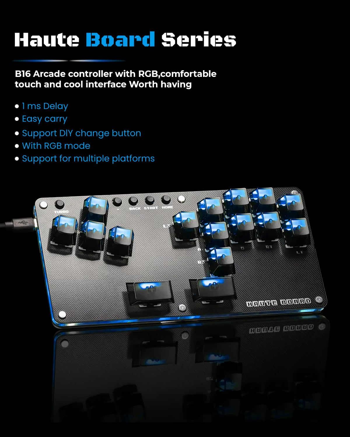 Sehawei Arcade Controller Mini Plus - 16-Key Turbo Functions, Black for PC/PS3/PS4/Switch