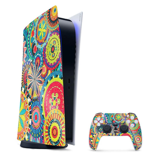 MightySkins Glossy Glitter Gaming Skin for PS5 / PlayStation 5 Digital Edition Bundle - Flower Wheels | Durable High-Gloss Glitter Finish | Easy to Apply and Change Styles | Made in The USA