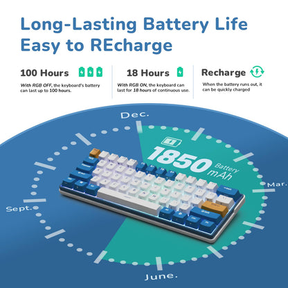 RK ROYAL KLUDGE RK61 Plus Wireless Mechanical Keyboard, 60% Gaming Keyboard, Bluetooth/2.4G/USB, White, Linear SkyCyan Switches