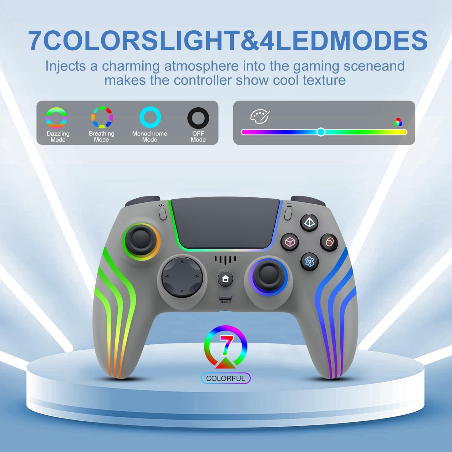 JYELUK Wireless Controller for PS5 - RGB Lighting, Compatible with PS5, Windows PC, Android/iOS, Gray