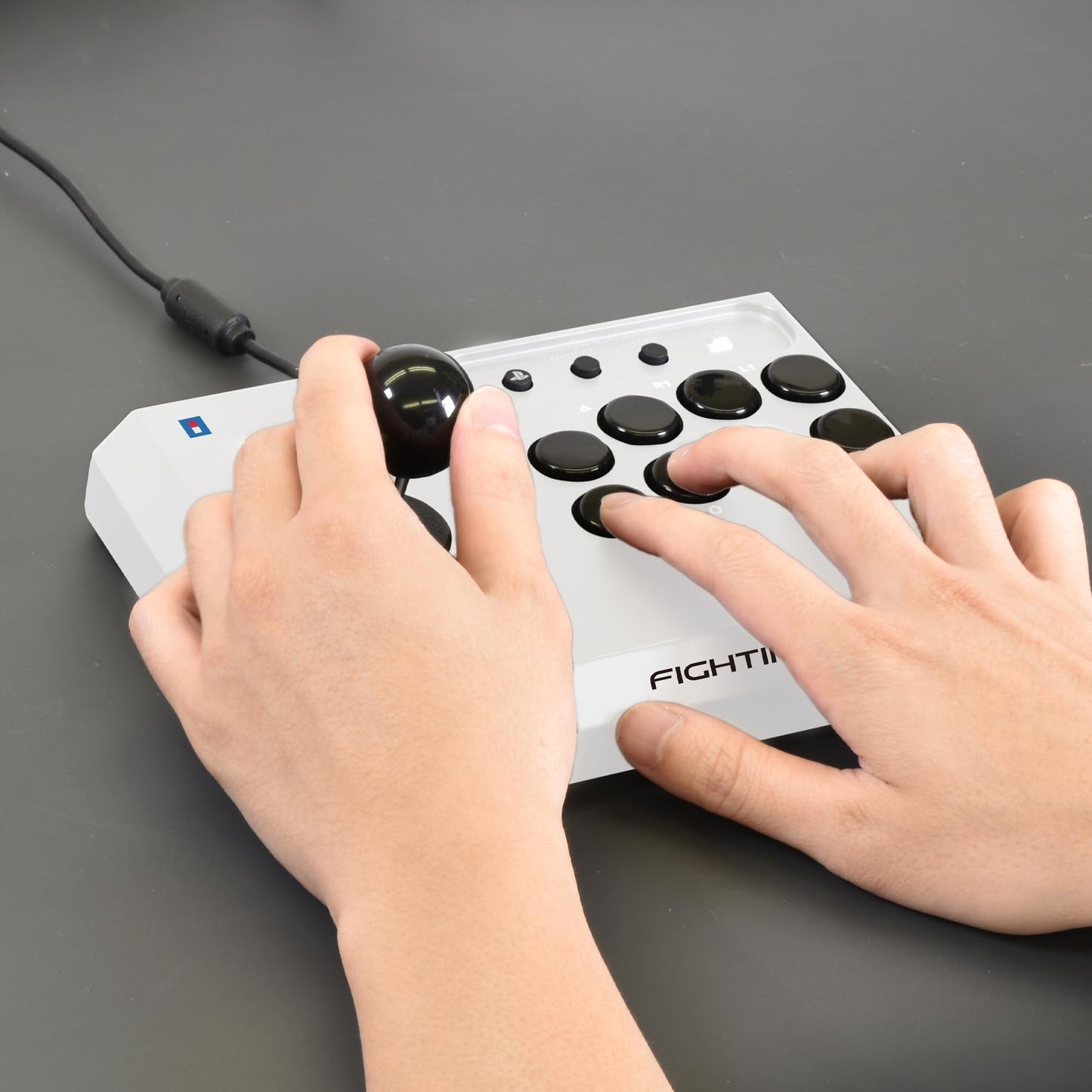 HORI Fighting Stick Mini for PS5, PS4, PC - Large, White, Model SPF-038U, Officially Licensed by Sony