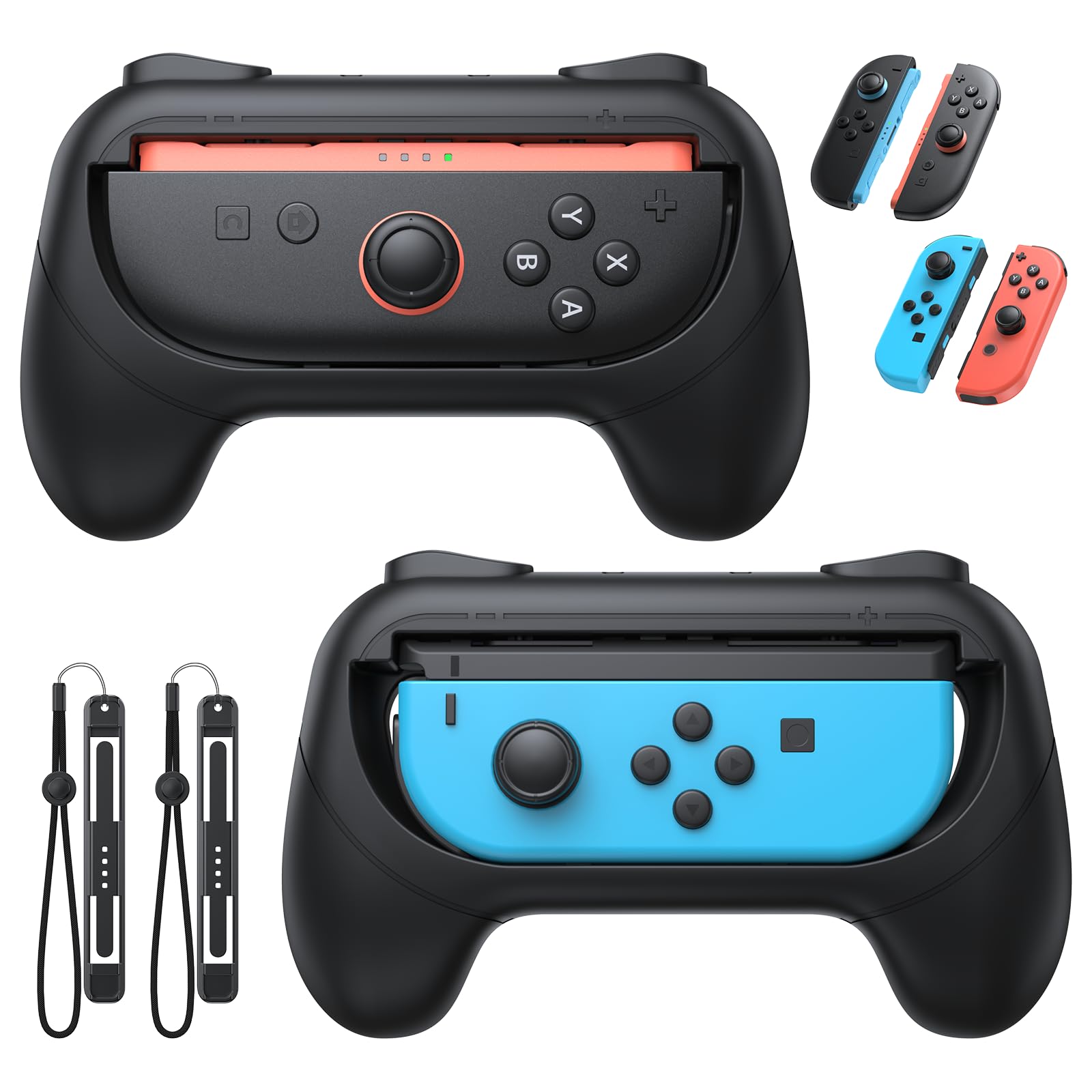 [Switch 1/2 Compatible] FASTSNAIL Grips for Nintendo Switch 2(2025)/1&OLED for Joy-Con 2  Wear-Resistant & Anti-Slip Controller Grips Handle Kit  Switch 2 Joypad Holder Accessories (Black Black)