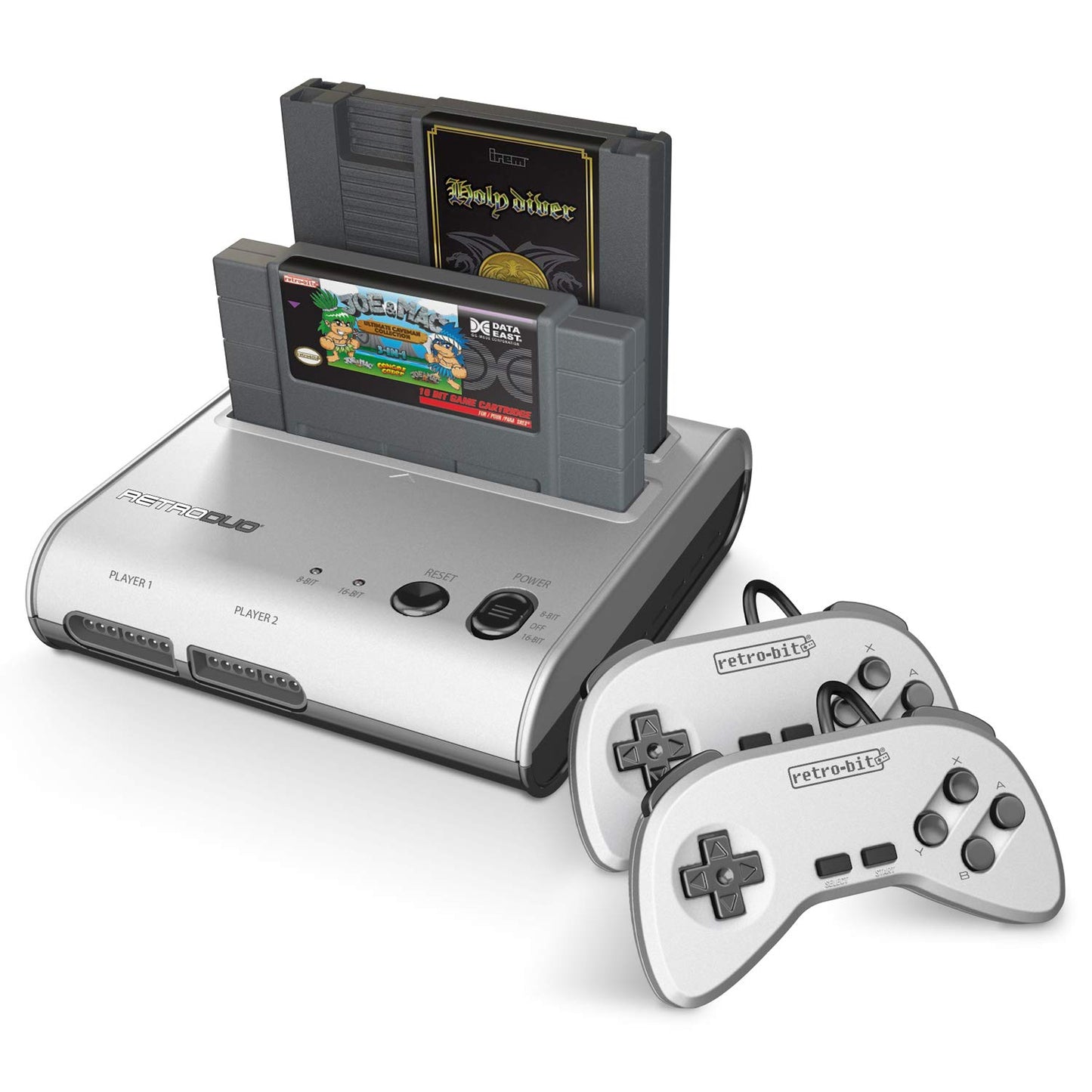 Retro-Bit Retro Duo 2 in 1 Console System - for Original NES/SNES  & Super Nintendo Games - Silver/Black